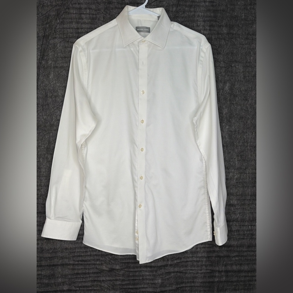 Michael Kors White Dress Shirt Regular Fit size L 16 32/33 Airsoft Stretch(A214)